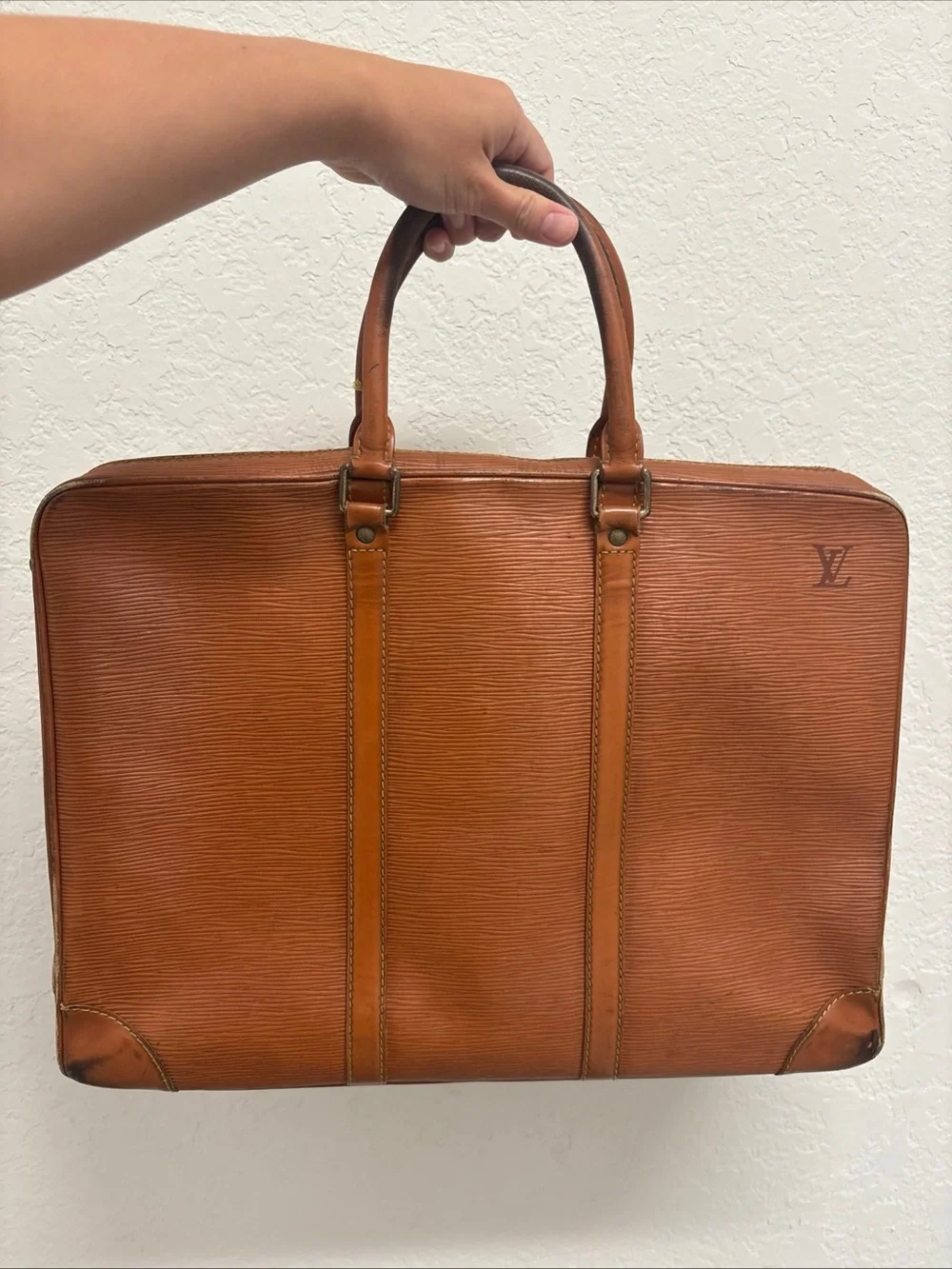 Louis Vuitton Porte Documents Voyage Brown Epi Handbag